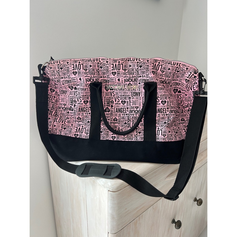Victorias Secret Pink Black Angel Love Logo‎ Duffle Bag Travel Gym Weekender
